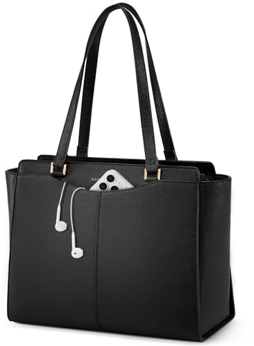 RAINSMORE Handtasche Damen Groß Shopper Tasche Damen Wasserdichte Laptoptasche 15.6 Zoll PU Leder Tote Bag mit Reißverschluss Innentasche Arbeitstasche Schultertaschen Henkeltasche