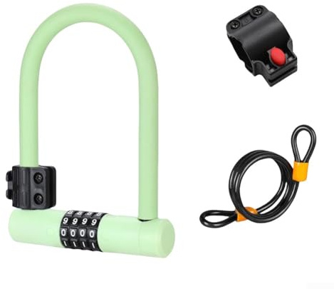 Forte lucchetto a U per la sicurezza di biciclette e scooter, con lega di acciaio impermeabile e sistema di bloccaggio a combinazione a quattro cifre (verde)