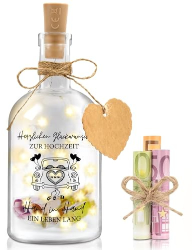 Hiipeefeel Geldgeschenk Hochzeit Hochzeitsgeschenke für Brautpaar, LED Flaschenlicht Spardose, Verlobungsgeschenk für Beide, Flitterwochen Hochzeitsreise Geschenk für Braut Bräutigam