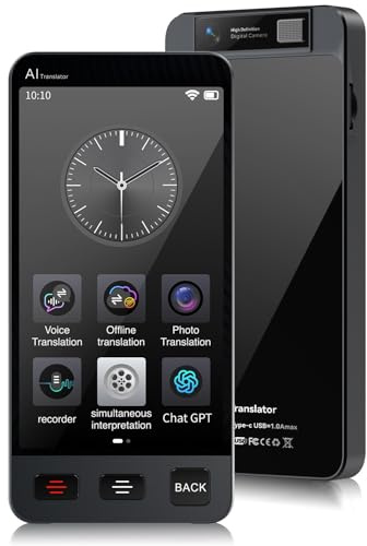 Offline Language AI Translator Device, 142 Languages Two Way Real-Time Voice Translation, ChatGPT Instant Translator, Recording&Photo AI Translation for Business Learning Travel (Black)