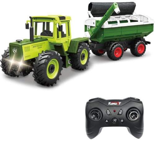 Ferngesteuerter traktor mit Automatische Hebefunktion des Anhängers | 10-Kanal traktor ferngesteuert Spielzeug，2,4 GHz traktor mit anhänger，Geschenk für Kinder ab 3 Jahre