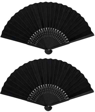 2 Pcs Folding Fan,Hand Fans Foldable Handheld Fabric Manual Fan for Women | Chinese Hand Fans Set Traditional Style for Girls Bride Rave Festival Carnival Party Dancing Christmas Birthday Gift (Black)