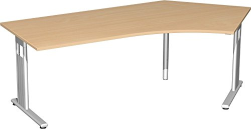 Gera Möbel S-617316-BU/SI Schreibtisch 135 Grad rechts Lissabon, 216,6 x 113,1 x 68-82 cm, buche/Silber