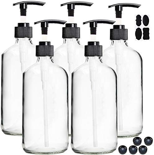 Youngever Lot de 5 Bouteilles de Pompe de Lotion en Verre Rechargeables Vides 250ML, Distributeur Flacon Pompe