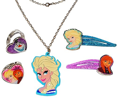 alles-meine.de GmbH 5 TLG. Set: Halskette + Haarschmuck + Ringe - die Eiskönigin - Frozen - für Mädchen/Kinder - Schmuck Haarschmuck - Accessoires Haarspangen - Haarclips -..