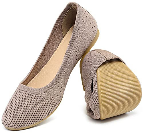 HEAWISH Comfortable Round Toe Flats Shoes Women, Slip On Ballet Flats for Women, Casual Women's Flats for Walking(Tan, US8)