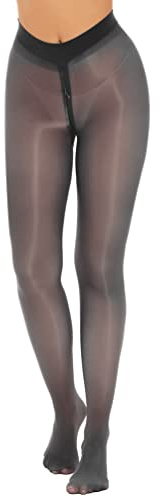 TiaoBug Damen Ouvert Strumpfhose mit Reisverschluss im Schritt Transparent Pantyhose Feinstrumphose Sommer Leggings Stockings Schwarz L
