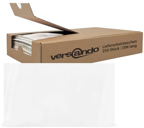 versando 250 Lieferscheintaschen DIN lang selbstklebend Dokumententaschen | Begleitpapiertaschen transparent in Spenderbox