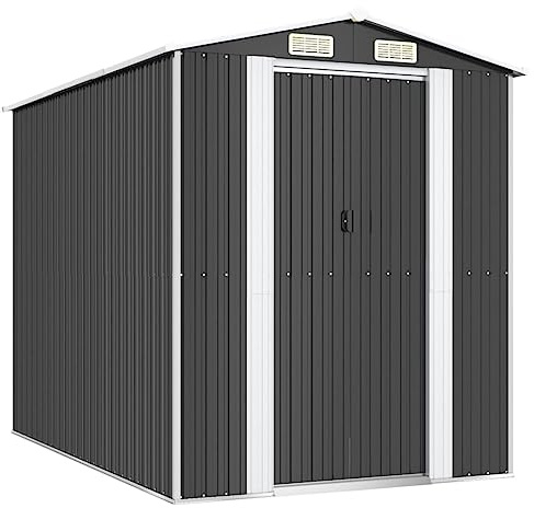 vidaXL Galvanised Steel Garden Shed - Anthracite Outdoor Tool Storage, Spacious, Ventilated, Rust-Proof, Easy Access with Sliding Gate