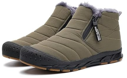 Jakcuz Mens Snow Boots Breathable Winter Booties Non-slip Winter Shoes Zipper Closure Sneakers with Fur Lined Warm Boots for Men Green Size 13