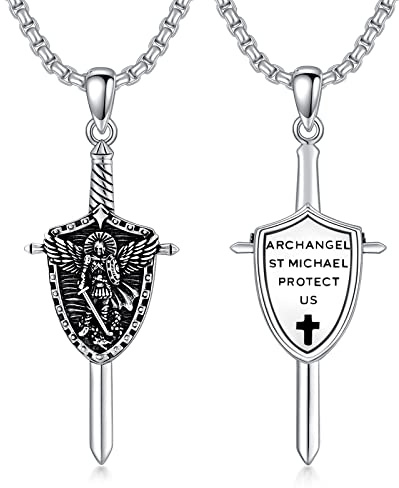 ROMANTICWORK Saint Michael Kette Sterling Silber Erzengel Michael Anhänger Halskette Religiöse Amulett Schmuck Geschenke für Christliche Männer