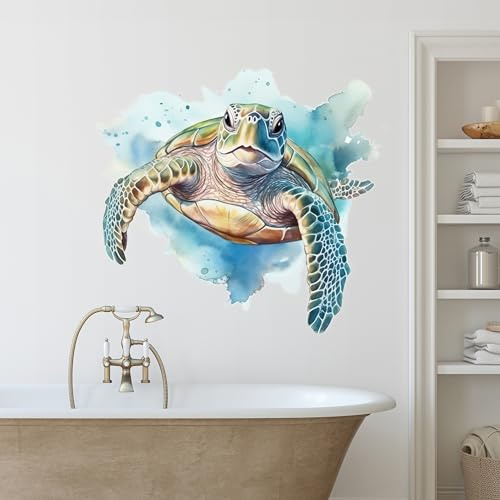 GRAZDesign Wandtattoo Schildkröte Badezimmer Aufkleber, Wandsticker Nordsee | Wandaufkleber Bad, Tür, Fliesenaufkleber - 46x40cm