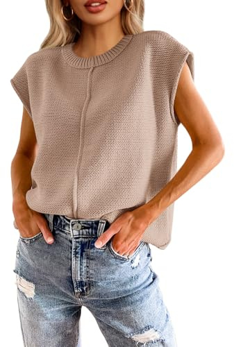 Saodimallsu Summer Tops for Women 2024 Casual Cap Sleeve Lightweight Knitted Loose Sweater Pullover Top