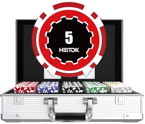 HEITOK Pokerkoffer Set 1000 Pokerchips 11,5g nummeriert Texas Holdem Alu