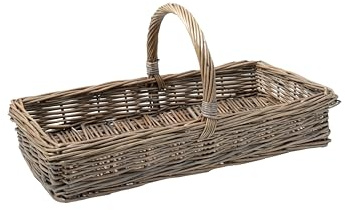 Arthur Cameron Light Grey Rectangular Wicker Trug Basket with Handle (Small)