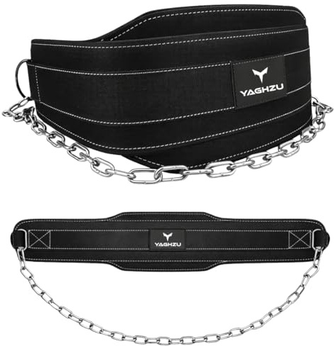 YAGHZU Dip Belt with Chain – Weighted Pull Up Belt, Dip Weight Belt, Weightlifting Belt for Pullups, Squats, and Dips, Belt Squat Attachment Ideal Weight Belt for Pullups, Weightlifting, and Gym