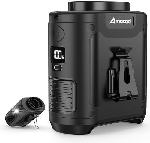 Amacool Portable Waist Fan Clip On, MAX 40H Work Time, 10000mAh Rechargeable Wearable Shirt fan with Light, 16000RPM Powerful 5 Speeds Belt Personal Cooling fan for Outdoor Jobsite Camping Travel