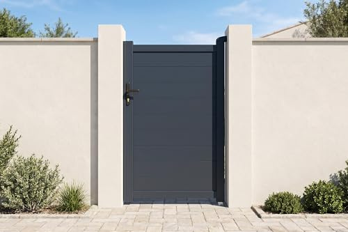 Casanoov Puerta peatonal exterior​ 1m EIGER Alt.180cm aluminio gris (Gris antracita, 100 x 160 cm)