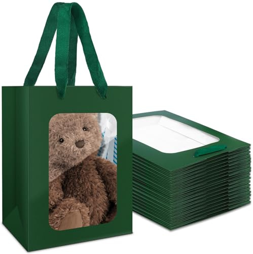 EUSOAR Geschenktüten mit Fenster - 20 PCS Dunkelgrün Papiertüten mit Henkel - 230GSM 18x13x25cm Geschenktasche mit Sichtfenster - Gift Bag Papier Tüten - Geschenktüten Geburtstag Party