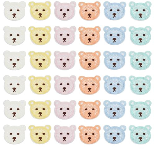 FINGERINSPIRE 36 Stück 6 Farben Gehäkelte Bärenkopf Applikationen 50x60mm Cartoon Tier Applikationen Zum Aufnähen Kleiner Bär Gehäkelte Strickflicken Süßer Bär Gestrickter Applikationsflicken