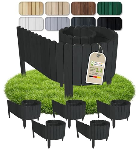 Floranica 10 m Trädgårdskant Flexibelt trästaket 5-delat 2 m x 10 cm Antracit Rabattkant Staket av Tallträ Rabattinfattning flexibel Gräskant Rollborder Set för Trädgård