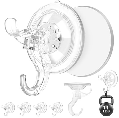 Aetubree Lot de 5 crochets à ventouse, sans perçage, réutilisables, robustes, pour porte d'entrée, fenêtre, verre, cuisine, salle de bain, peut supporter jusqu'à 5 kg, 6,8 cm de diamètre, transparent