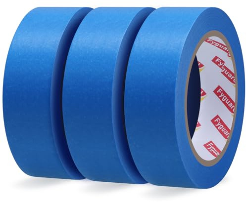 Fyguard 3 Rouleaux Ruban de Masquage, 30mm x 50m Ruban de Peintre Bleu Masking Tape Résistant à la Chaleur pour les Rénovations et les Finitions Nettes