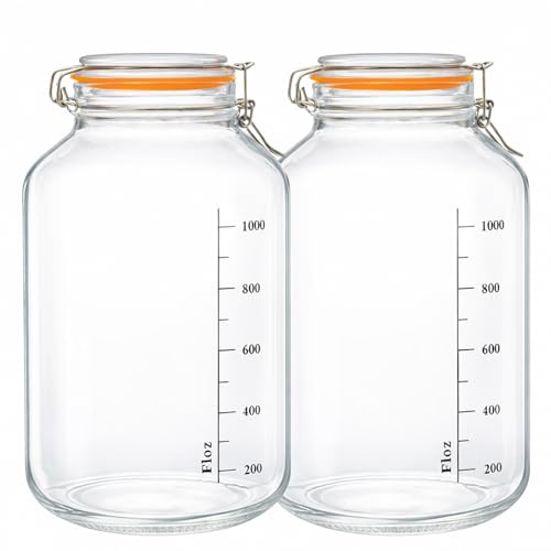 GREENSAPPIRE Airtight Glass Storage Jar Set of 2 Large Clip Top Glass Jars with Lids Airtight 4100ml Wide Mouth Mason Jars with Lids Glass Storage Jars Fermentation Jar for Flour Spaghetti Storage