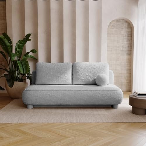 FurniDe24 Schlafsofa Gaja mit Bettkasten, Sofa für Wohnzimmer, Moderne Couch mit Rollen-Auszug, 194x140 cm Liegefläche, Gepolsterte Rückseite, Inkl. Runde Dekokissen (Quelle 83)