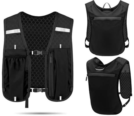 FOSDICK Gilet Running Uomo Donna, Zaino Trail Running Con Scomparto e Porta Cellulare, Gilet Corsa Cinghie Pettorali Regolabili, Running Vest Leggero per Corsa Ciclismo Maratona Trekking Trail