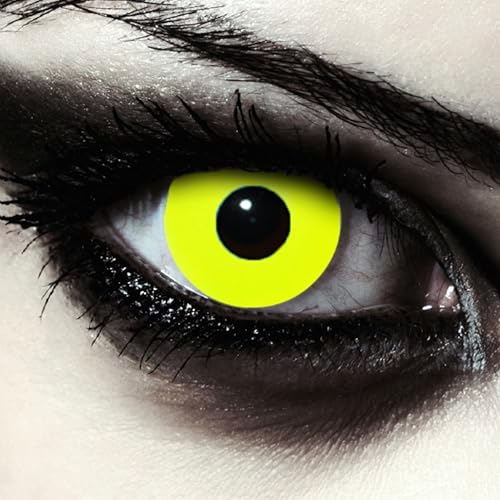 DESIGNLENSES lentilles de couleur complètement jaune pour halloween costume clown d'horreur Pennywise, 1 paire (2 pcs), sans correction + étui à lentilles Yellow Bigeye