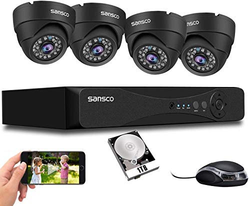 SANSCO 5MP 8CH CCTV Security Camera System with 1TB Hard Drive, 8 Channel Expandable DVR, 4pcs 3K In/Outdoor Dome Surveillance Cameras, Human Face Vehicle Detection, Metal Casing, Color Night Vision