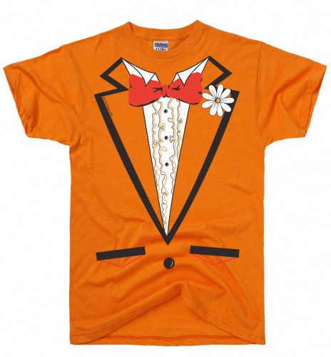 DIRTYRAGZ Orange Tuxedo T Shirt for Men - Dumb and Dumber Tuxedo Shirt Lloyd by Jim Carrey, Funny Tux Costume, Vintage Tees for Men Graphic Tee L Orange