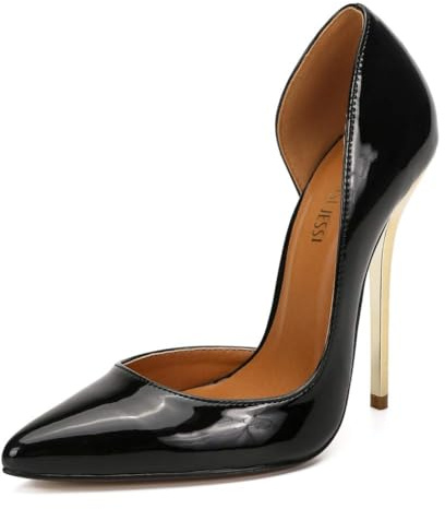 MAIERNISI JESSI Unisex Men's Women's D-Orsay Pointed Toe Stiletto Super High Heels Slip on Pumps Black EU45 - Size 13 Women/11.5 Men