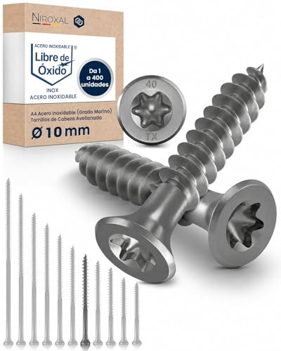 Vis bois inox A2 10 mm x 140 mm – 100 pièces – filetage partiel – tête fraisée 90° – TX – vis charpente bois