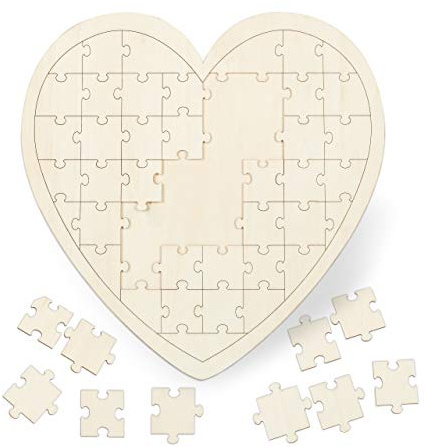 Relaxdays 2 x Herzpuzzle, XXL Gästebuch für Hochzeit, Taufe & Geburtstag, 49 Teile zum Beschriften, Holz, BxT: 45 x 45 cm, Natur | 98 Teile zum Beschriften, Holz, BxT 45x45cm