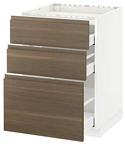 Table de cuisson METOD/MAXIMERA - 3 façades - 3 tiroirs - 60 x 62,1 x 88 cm - Blanc/Noyer