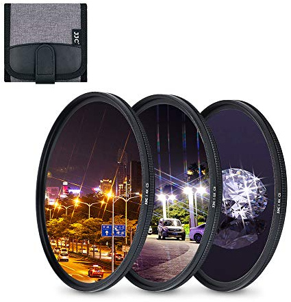 JJC Lot de 3 filtres étoile 58 mm (4 6 8 points) avec pochette de protection pour filtres d'objectif d'appareil photo reflex numérique Canon, Nikon, Pentax, Olympus, Samsung, Sony, Panasonic, Fujifilm