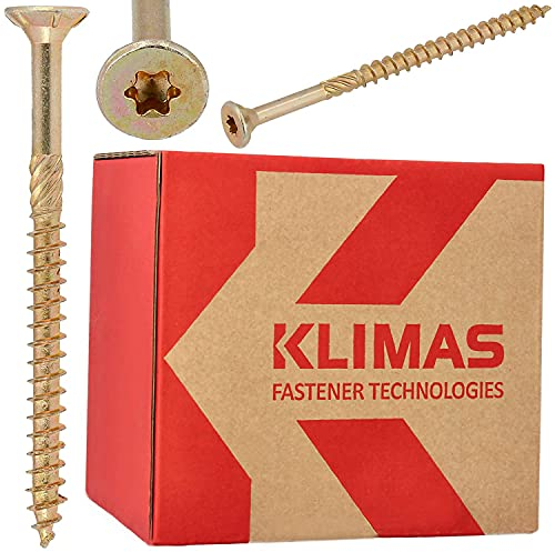 KLIMAS Holzschrauben Torx - Spanplattenschrauben Gelb - Senkkopfschrauben - Terrassenschrauben - Universalschrauben - Dachkonstruktion Schrauben Set - Holzschrauben 6x180 mm - 100 Stück