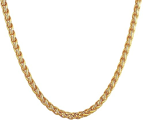U7 Collana Uomo Oro Acciaio Inossidabile Catena Spiga da 3mm Lungha 51cm