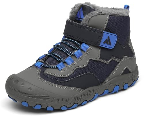Mishansha Kinder Winterschuhe Warm Gefüttert Jungen Winterstiefel Mädchen Schneeschuhe Leicht Winterboots Rutschfest Outdoor Wanderschuhe, Blau 36 EU