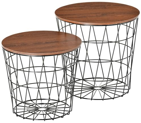 HOMCOM End Tables Set of 2, Nesting Tables with Storage, Round Accent Side Tables with Removable Top for Living Room, Black/Brown
