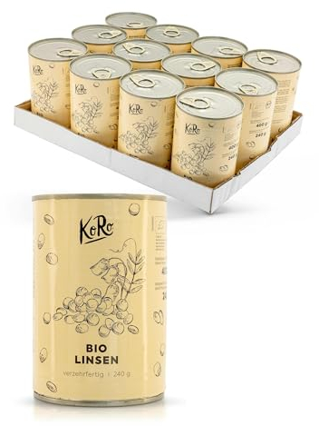 KoRo - Lentilles brunes en conserve bio 12 x 240 g - Prêtes à l'emploi - Idéales pour la soupe aux lentilles et le pot-au-feu - Vegan