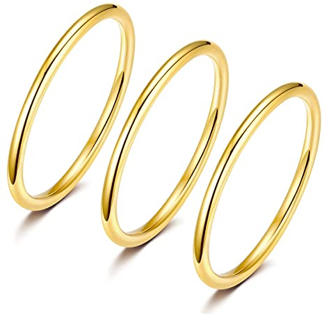 Zakk Ring Damen Herren Vorsteckring Schmal Edelstahl Rosegold Gold Silber Poliert Schlicht Knöchelringe 3 Stücke Ringe Set 1.5mm (Gelbgold,54 (17.2))