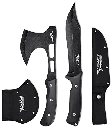 PURPLEBIRD Camping Axt Outdoor Messer Set, Feststehend Jagdmesser Survival Messer und Spaltaxt Schärfe Camping Beil mit Geschenkbox