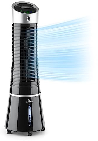 Klarstein Skyscraper Ice Smart Climatizador Evaporativo – 4 en 1: Ventilador, Enfriador, Purificador & Humidificador, 210 m³/h, Control App & Alexa, Depósito 6L, Oscilación, Ionizador, Negro