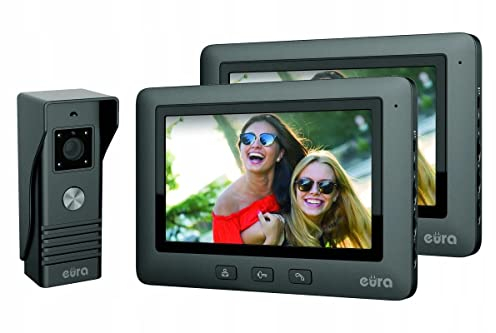 Eura VDP-45A3 Alpha Video-Türsprechanlage Gegensprechanlage 4 Draht, 7-Zoll-Farbmonitor, Schwarz, 2 Monitore