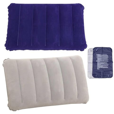 tintoke 2 pezzi cuscini da viaggio gonfiabile,Cuscini da Viaggio,Cuscini Gonfiabili Morbidi,Cuscini Gonfiabili per Viaggio,Cuscino Campeggio,Adatto per viaggi ed escursioni all'aperto (Blu + Grigio)