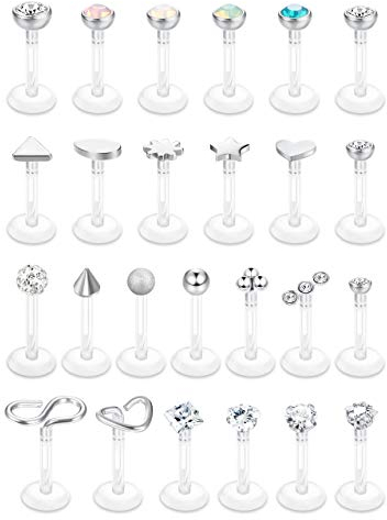 Kakonia 25stk Labret- & Ohrspalierstecker - Tragus, Forward Helix & Medusa Ashley Schmuck 16G aus Chirurgenstahl & Acryl