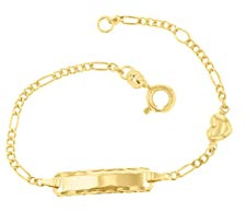 JC Trauringe Baby- & Kinder ID-Armband mit Herz Goldarmband 333 Gold 14 cm I Figaro Armband mit Gravur Taufarmband Gold Namensarmband Kinderschmuck | Nickelfrei | Made in Germany I 5.53055